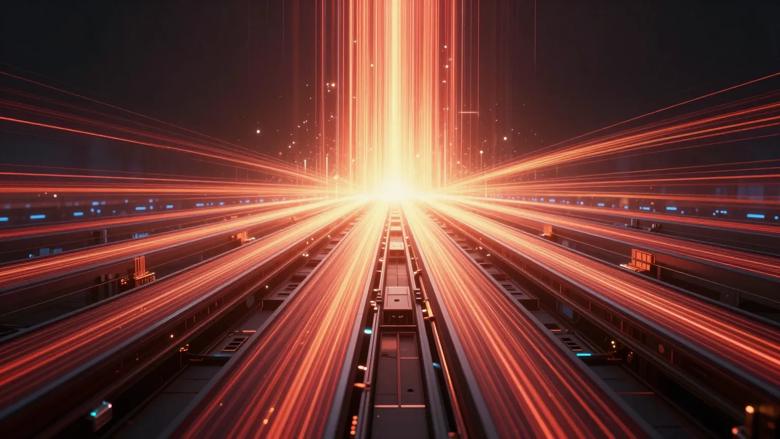 صورة تجريدية تمثل تدفق الحوسبة المتوازية الذي يتم ضغطه على طول خط الأنابيب ليتقارب في نواة واحدة عالية الكفاءة