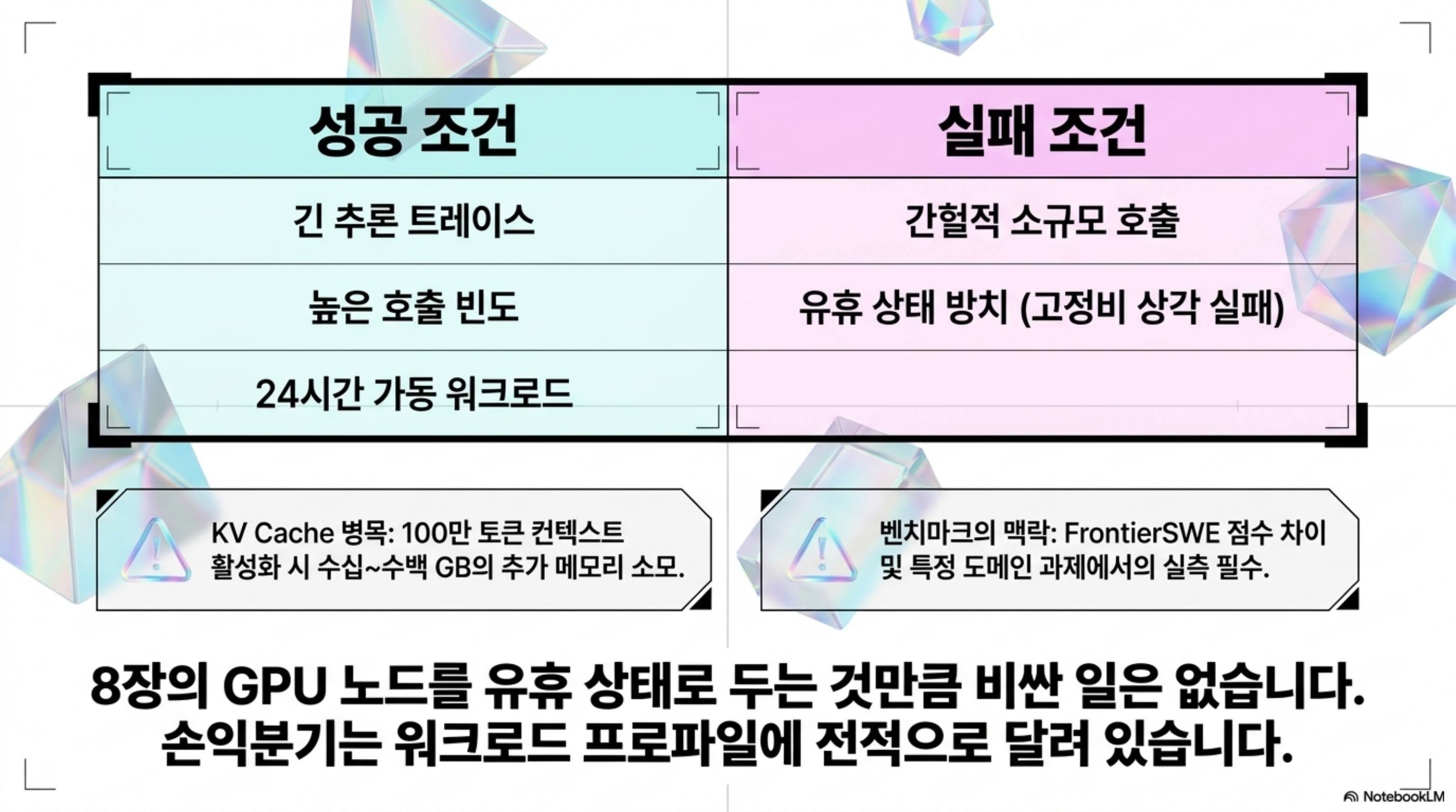 자가호스팅이 유리한 성공 조건(긴 추론 트레이스·높은 호출 빈도·24시간 가동)과 불리한 실패 조건(간헐적 소규모 호출·유휴 방치)