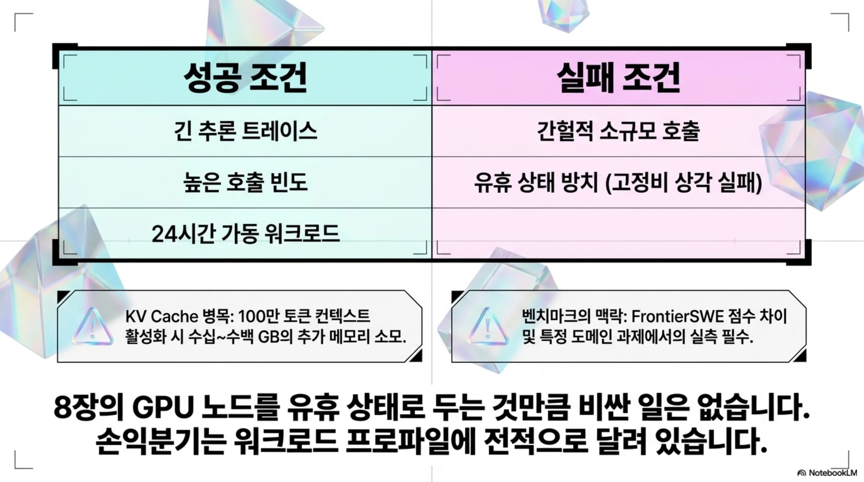 자가호스팅이 유리한 성공 조건(긴 추론 트레이스·높은 호출 빈도·24시간 가동)과 불리한 실패 조건(간헐적 소규모 호출·유휴 방치)