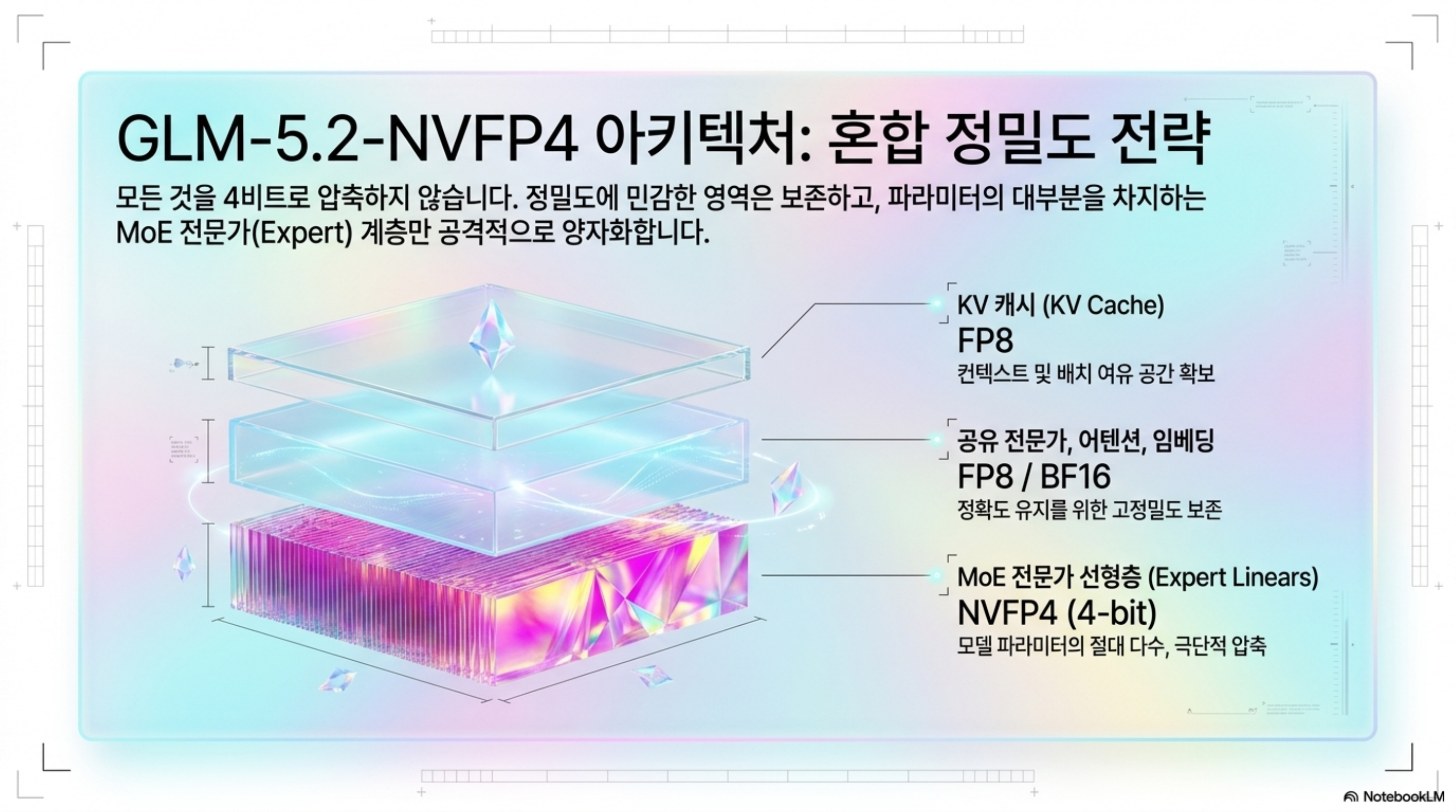 KV 캐시 FP8·공유전문가 FP8/BF16·MoE 전문가 NVFP4로 나뉜 혼합 정밀도 계층 구조