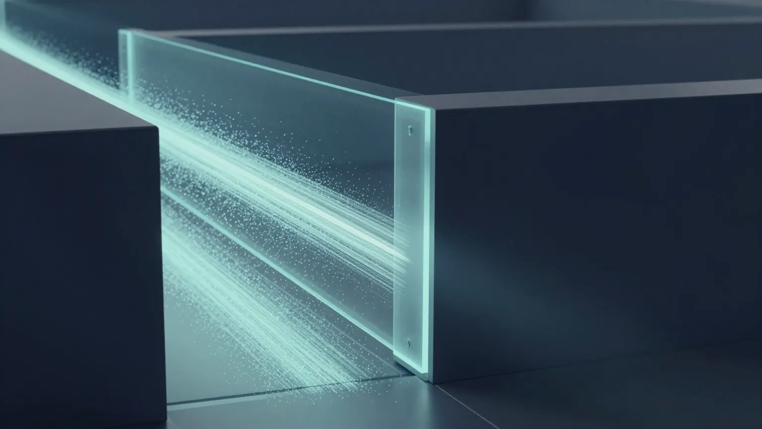 Abstract image contrasting a flow of light passing through a controlled checkpoint with a blocked barrier