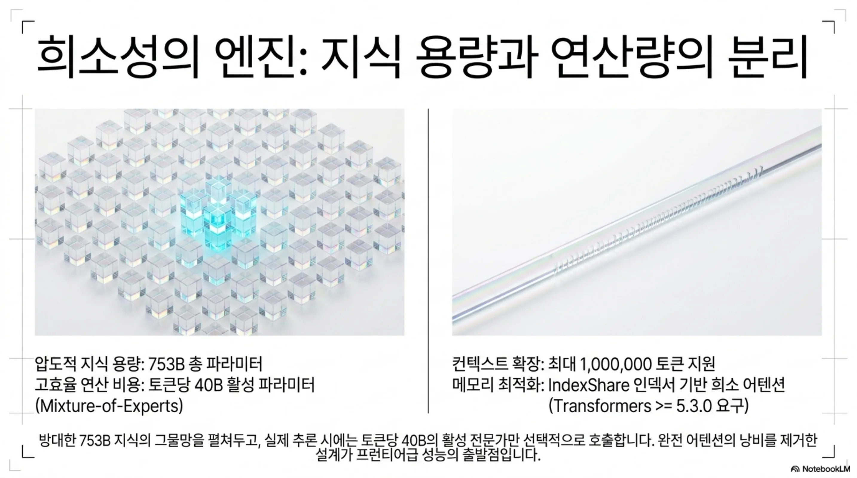 지식 용량은 753B, 토큰당 연산은 40B 활성 전문가로 분리하는 MoE 희소성